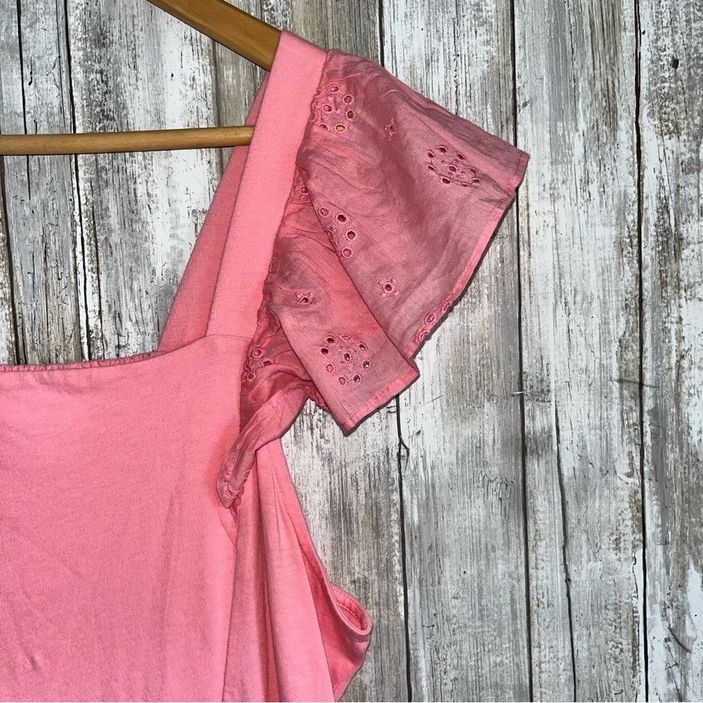 J.Crew Pink Eyelet Smocked Midi Dress Ruffle Sleeve Cottagecore NWT Size Large - Picture 3 of 7